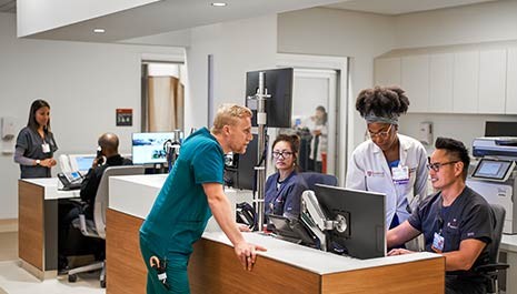 a nursing station of the new stanford hospital emergency department