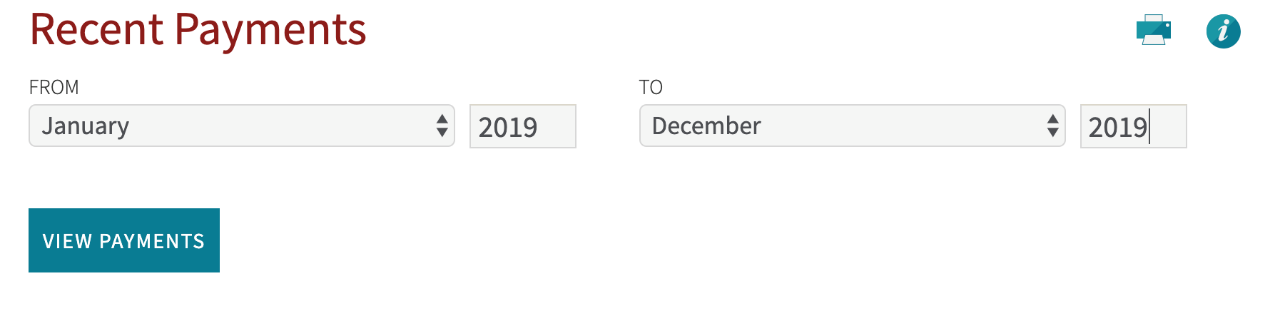 Image of A banner showing Recent Payments & view payments button